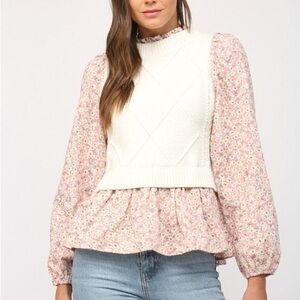 Fate Pink and Cream Floral Blouse